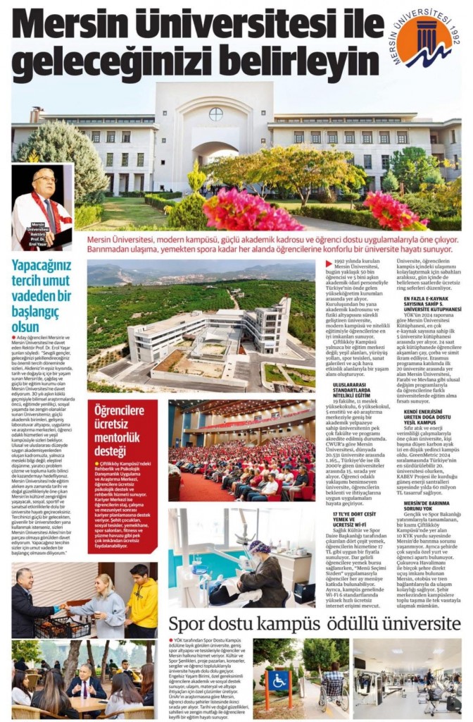 Mersin Üniversitesi İle Geleceğinizi Belirleyin detayı için tıklayınız