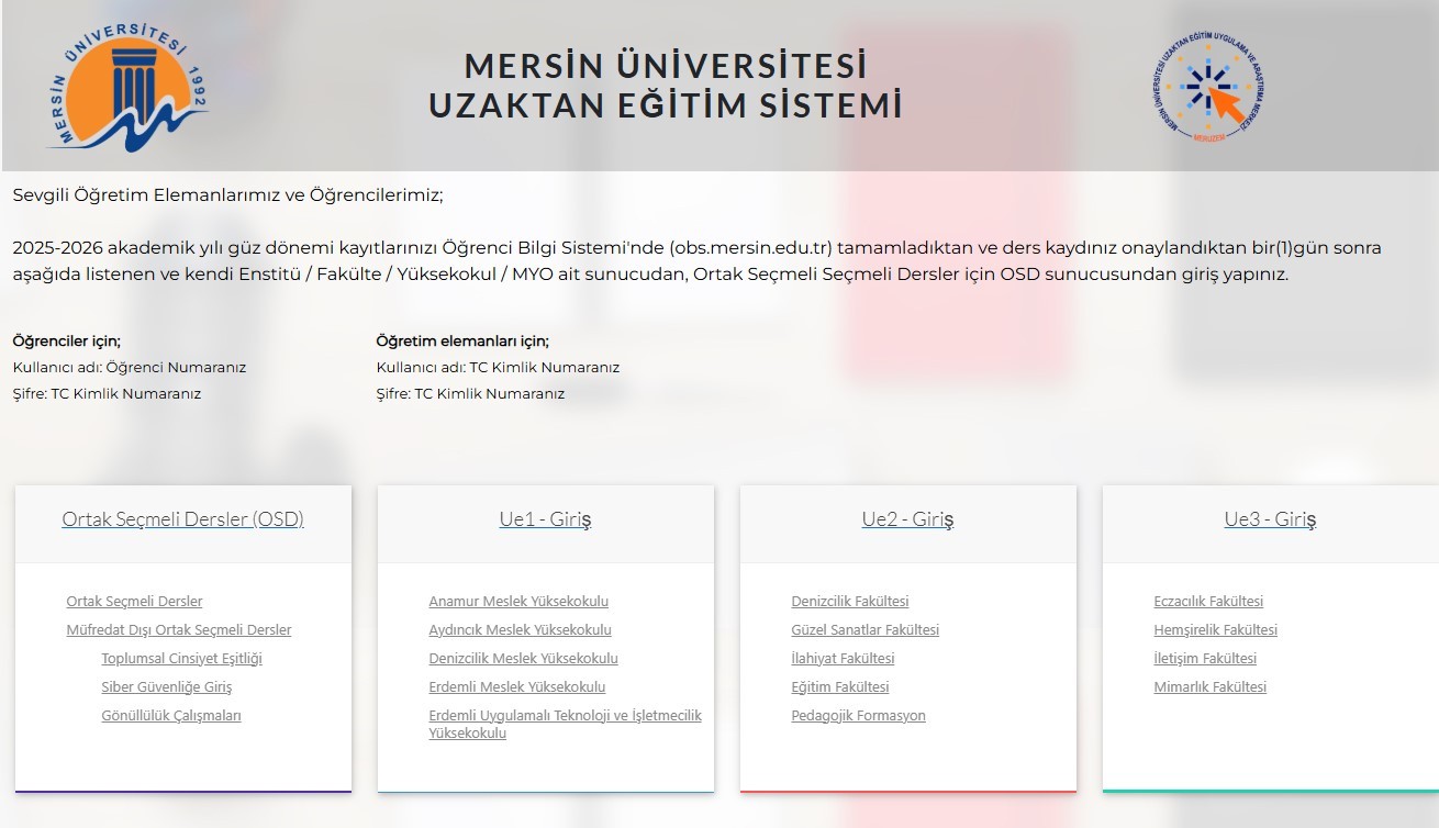 Uzaktan Eğitim Sistemine Giriş detayı için tıklayınız