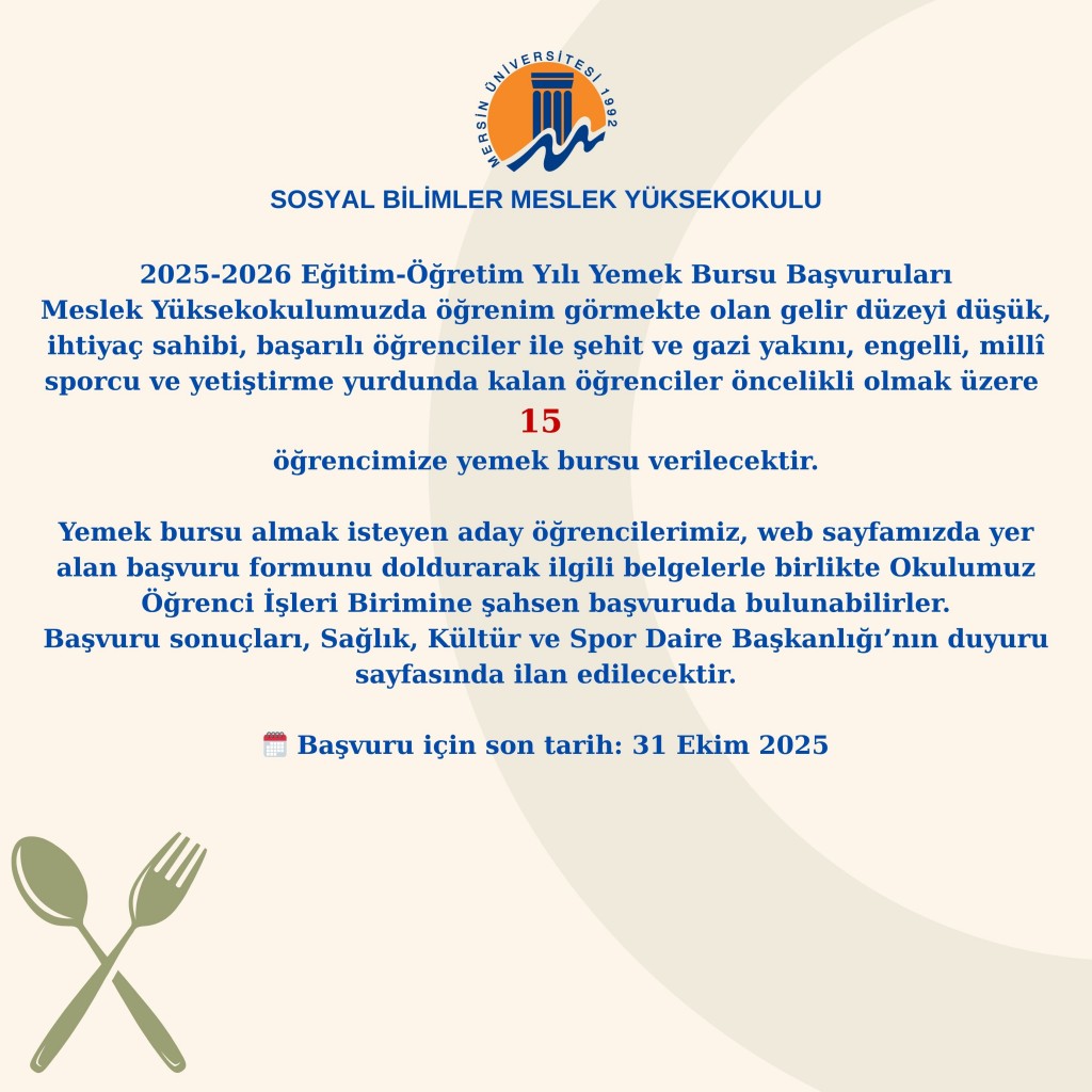 Yemek Bursu İlanı detayı için tıklayınız