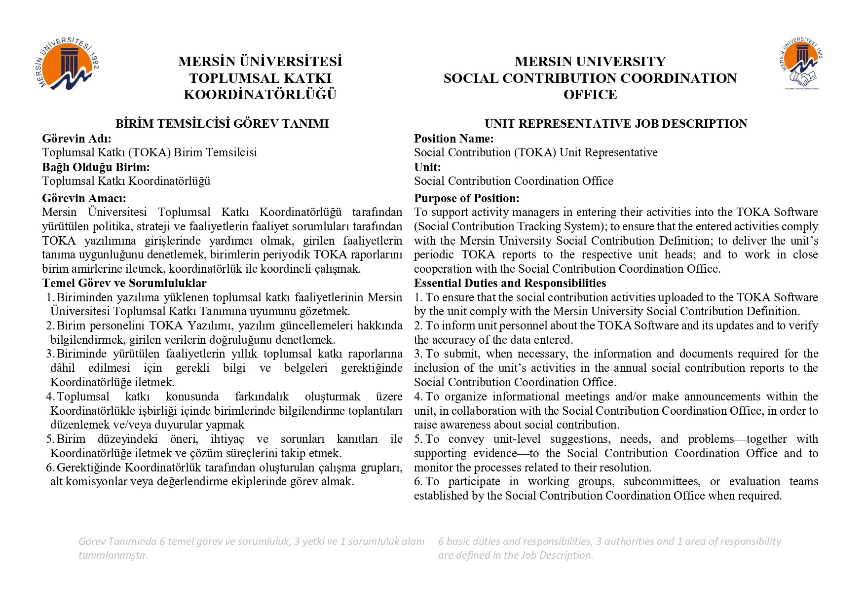BİRİM TEMSİLCİSİ G&Ouml;REV TANIMI detayı için tıklayınız