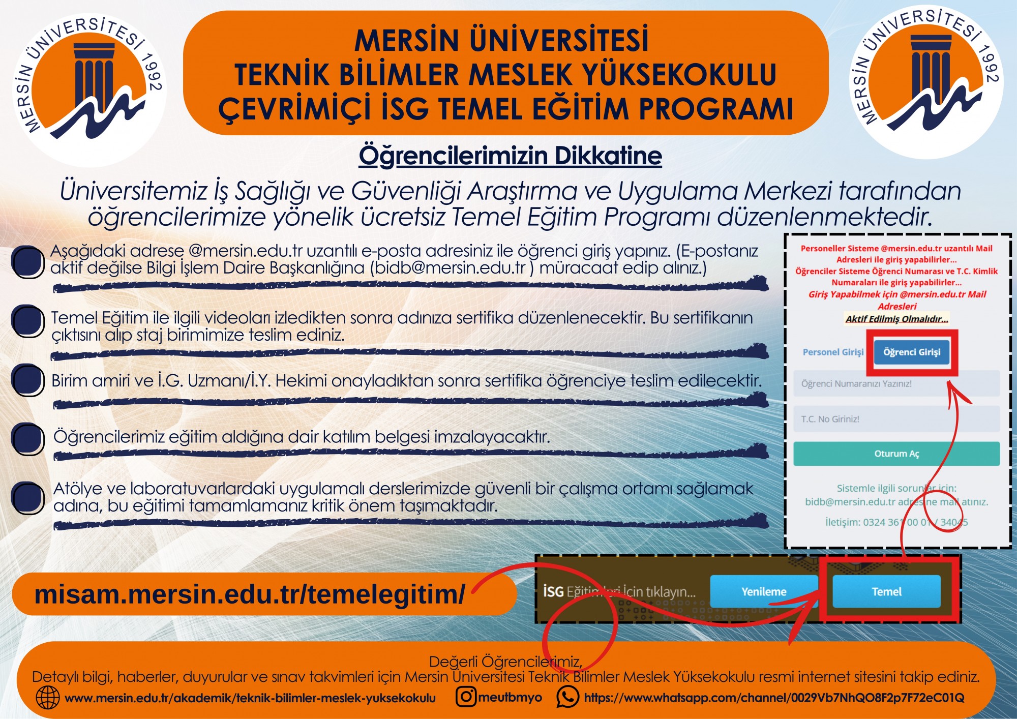 &Ccedil;EVRİMİ&Ccedil;İ İSG TEMEL EĞİTİM PROGRAMI detayı için tıklayınız