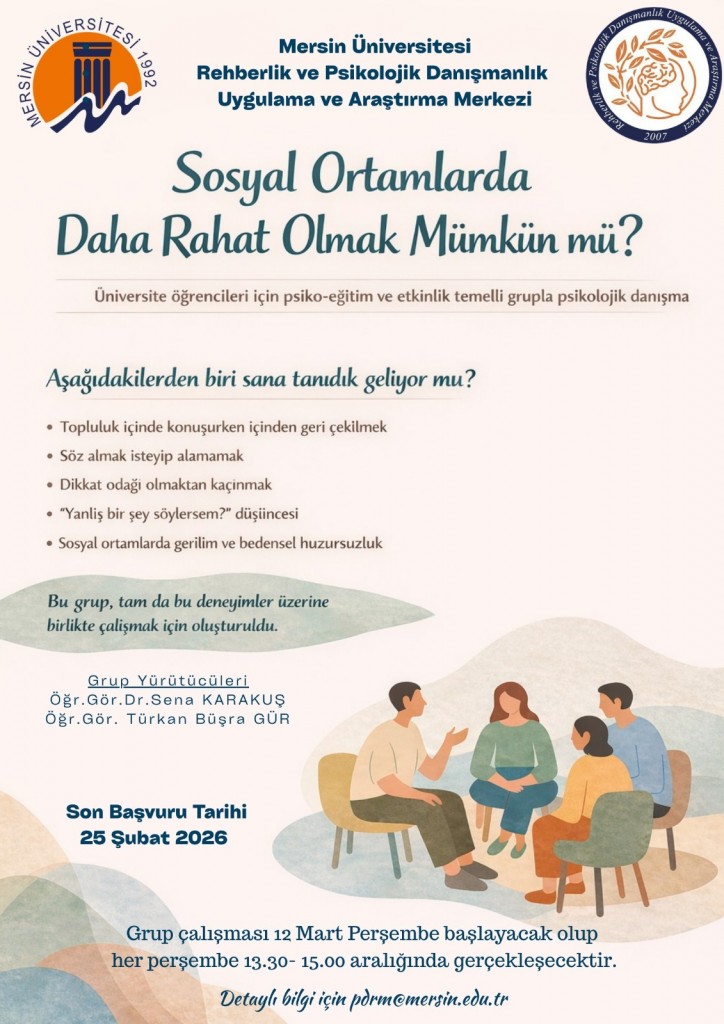 Sosyal Ortamlarda Daha Rahat Olmak M&uuml;mk&uuml;n m&uuml;? Grupla Psikolojik Danışma detayı için tıklayınız
