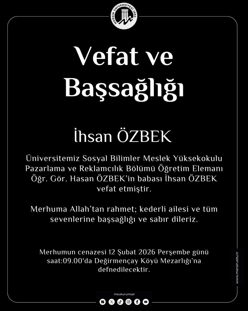 Vefat ve Başsağlığı detayı için tıklayınız