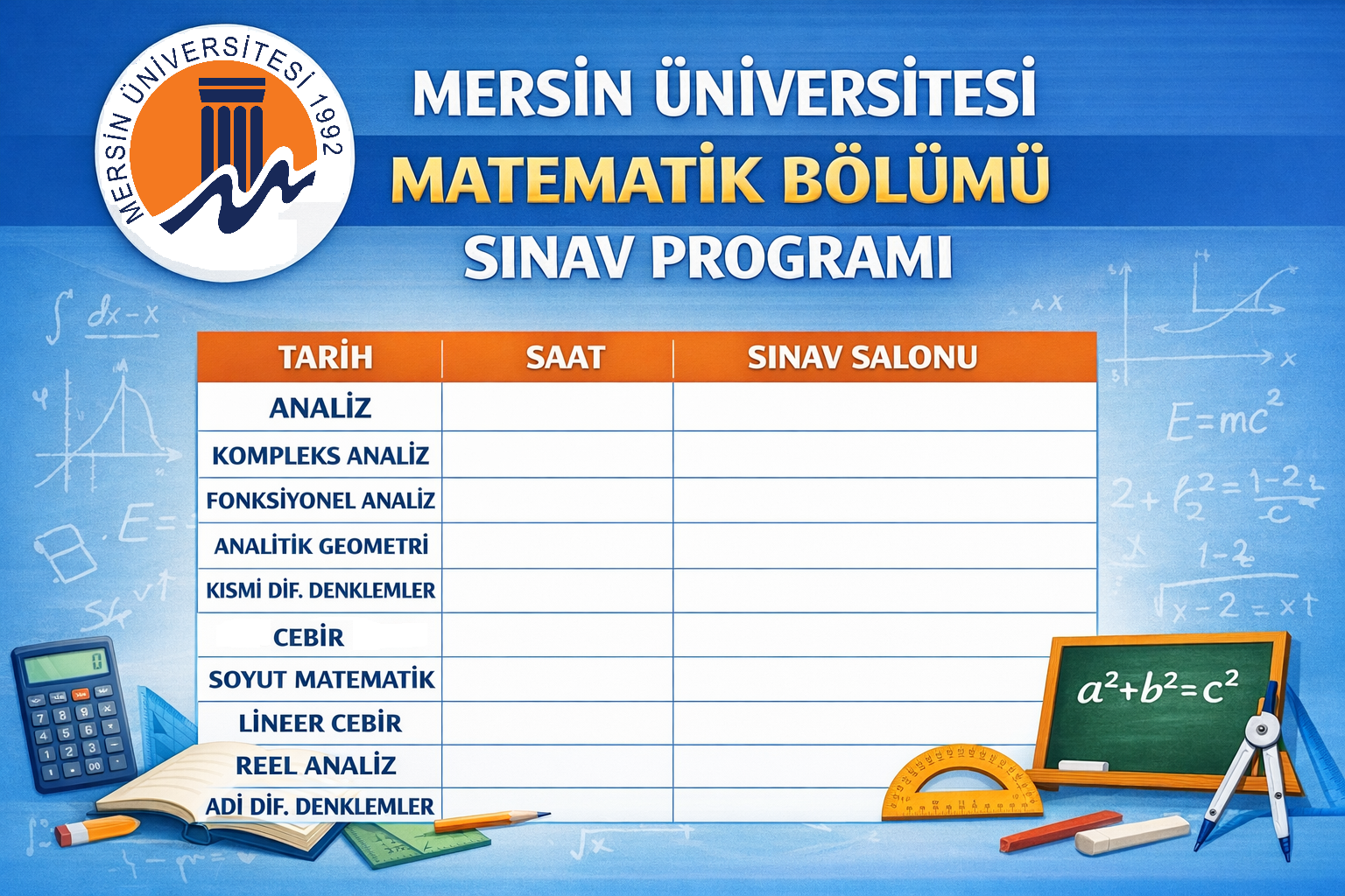 2025-2026 Bahar D&ouml;nemi Matematik B&ouml;l&uuml;m&uuml; Mazeret Programı  detayı için tıklayınız
