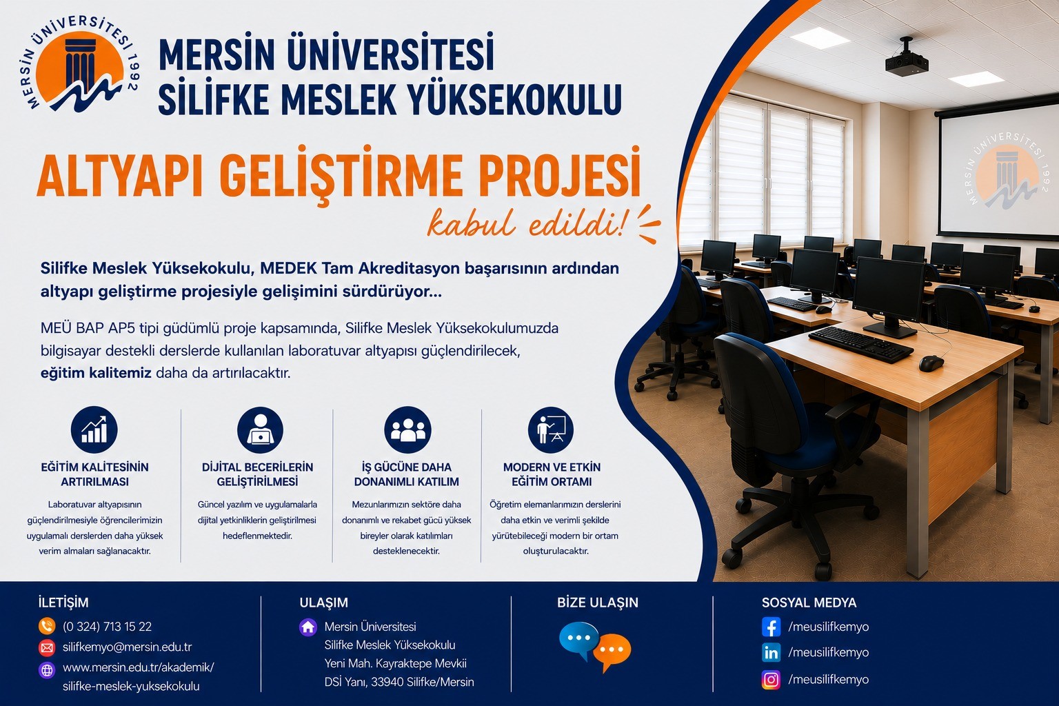 Meslek Y&uuml;ksekolulumuzun Altyapı Geliştirme Projesi kabul edildi detayı için tıklayınız