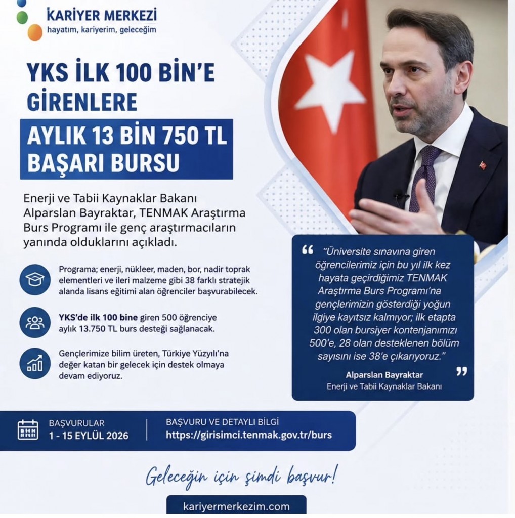 Bakan Bayraktar: YKS İlk 100 bin&rsquo;e girenlere aylık 13 bin 750 TL burs detayı için tıklayınız