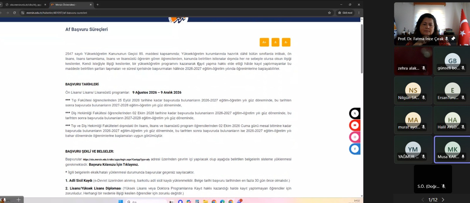 Af Başvuru S&uuml;re&ccedil;leri Toplantısı detayı için tıklayınız